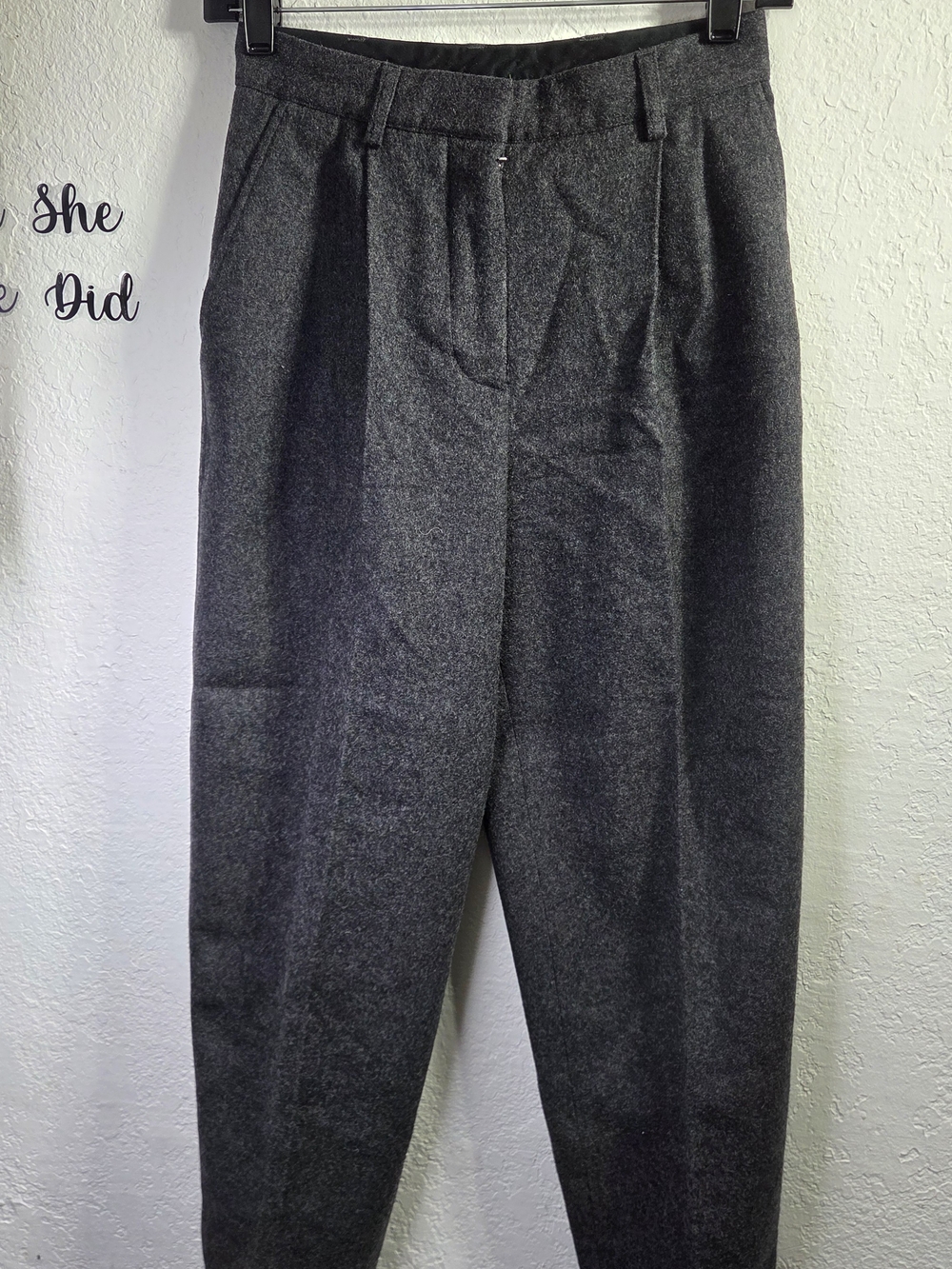 Acne S.Charcoal Gray Wool Pleated High Waisted Tapered Pants Trouser Size Xxs